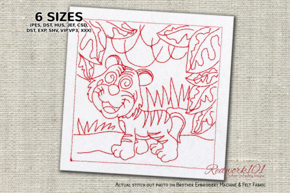 Baby Tiger in Jungle Redwork Design Review