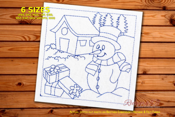 Snowman with Gifts Redwork Review